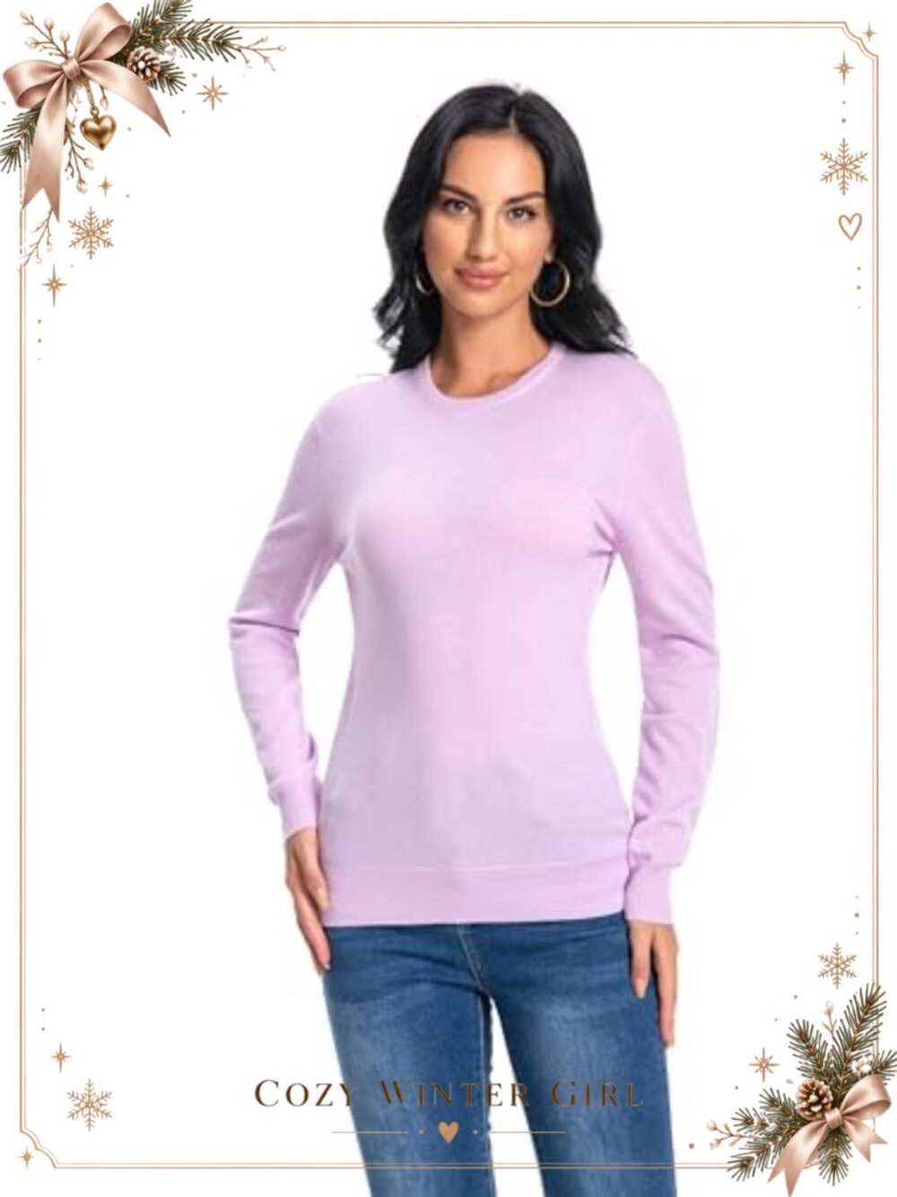 100% Pure Cashmere Long Sleeve Crew Neck Pullover Sweater
